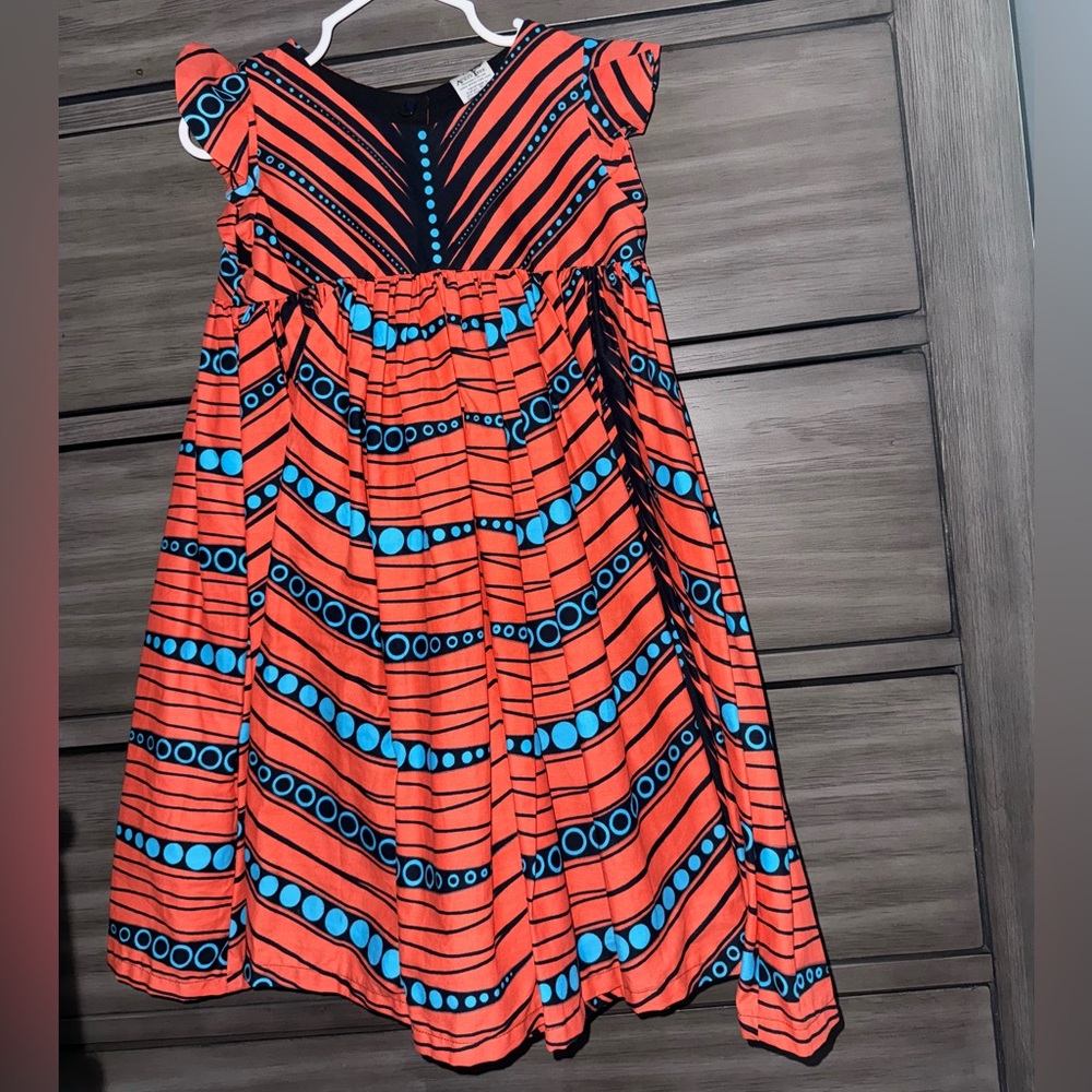 Orange and Blue Sleeveless Sundress with Flutter Sleeves 4T